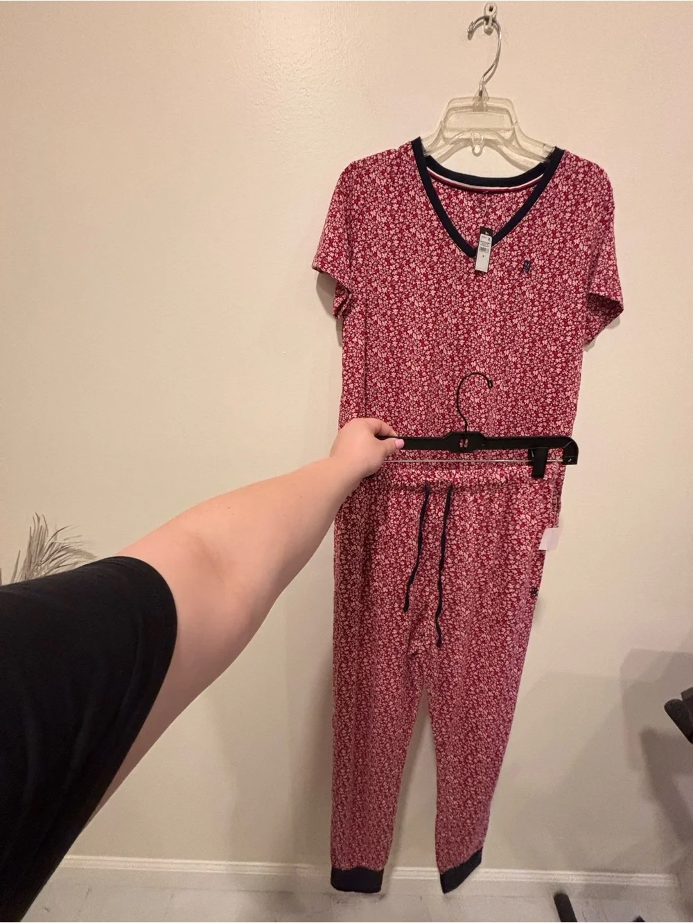 Tommy Hilfiger Red Floral Pajama Set with Navy Trim - Picture 1 of 9